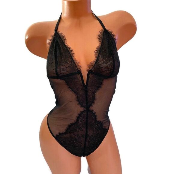 Victoria’s Secret Sexy Sheer lace mesh teddy V wire plunge black - Picture 6 of 7